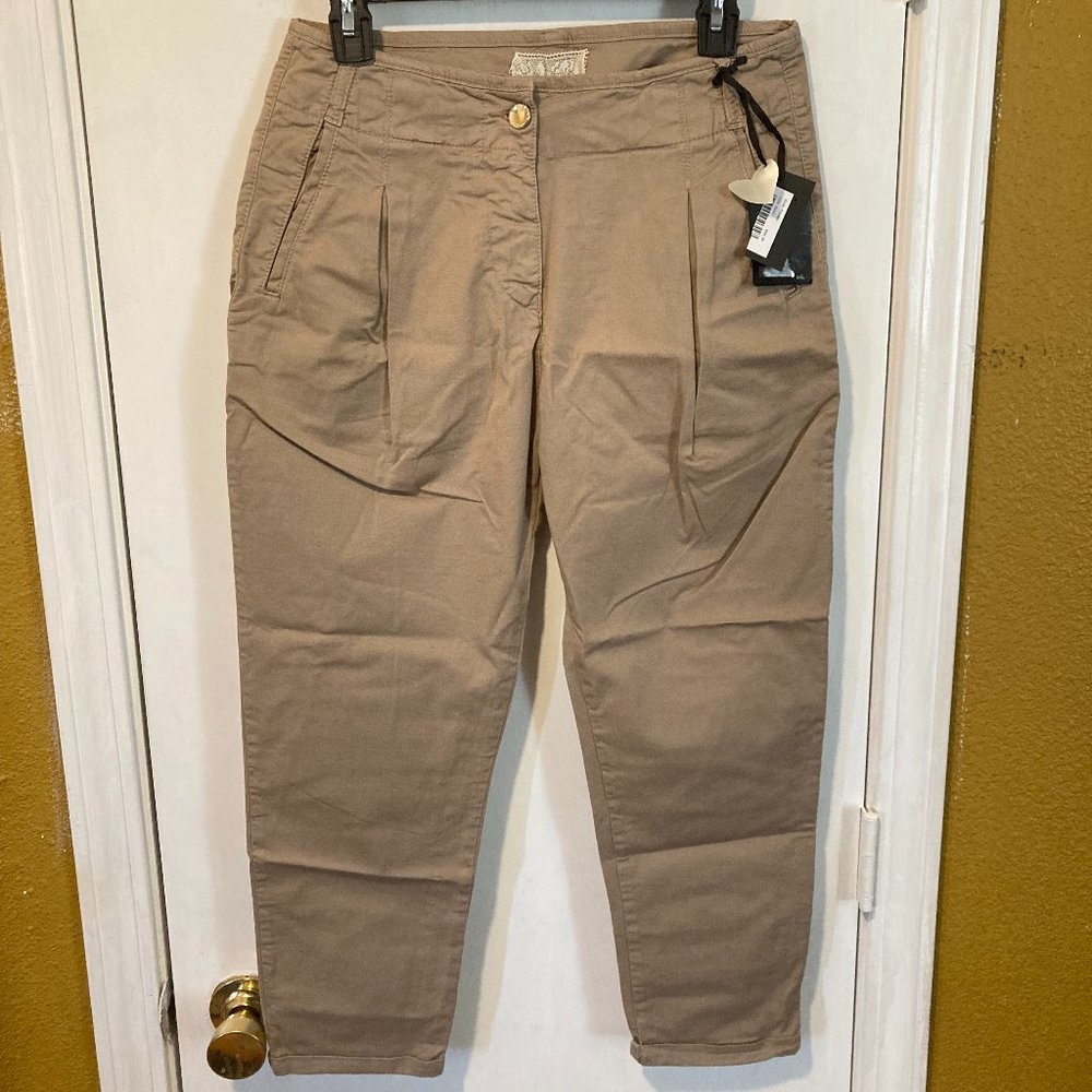 Twin Set women's size 26 front pleat taper leg dark umber tan crop trouser pants